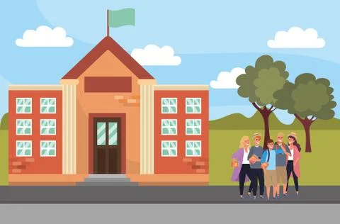 Student using smartphone on campus background Stock Illustration