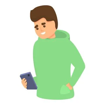 Student using smartphone icon, cartoon style Stock Illustration
