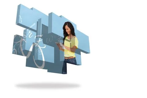 Student using tablet on abstract screen Stock Illustration