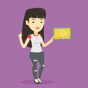 Student using tablet computer vector illustration 库存插图