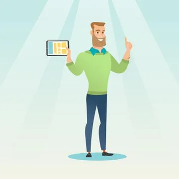 Student using tablet computer vector illustration 库存插图