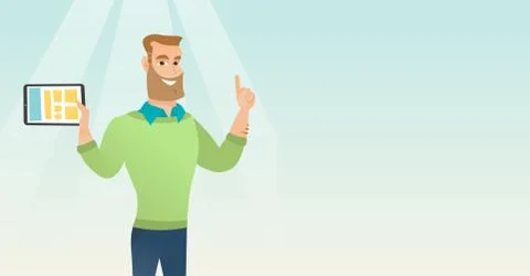 Student using tablet computer vector illustration 库存插图