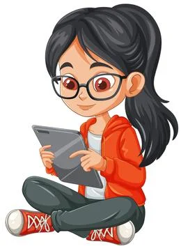 Student Using Tablet for Learning Stock Illustration
