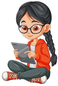 Student Using Tablet for Learning Illustrazione stock