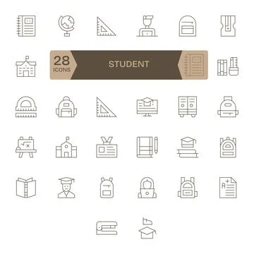 Student Vector Icon Collection with 32 Retina Ready Thin Line Designs Stock Illustration