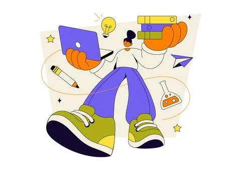 Student Vector Illustration featuring Creative Learners Studying with Books.. イラスト素材