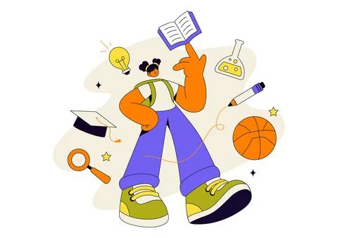 Student Vector Illustration featuring Creative Learners Studying with Books.. Stock Illustration