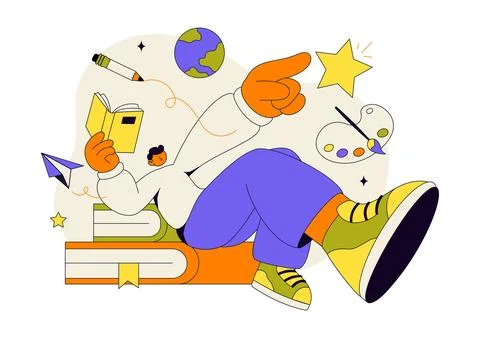 Student Vector Illustration featuring Creative Learners Studying with Books.. イラスト素材