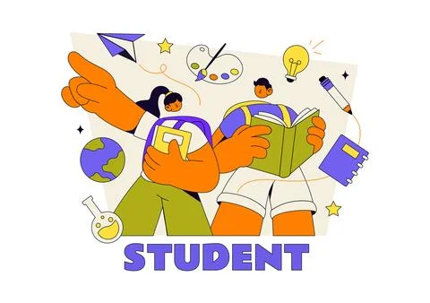 Student Vector Illustration featuring Creative Learners Studying with Books.. Stock Illustration
