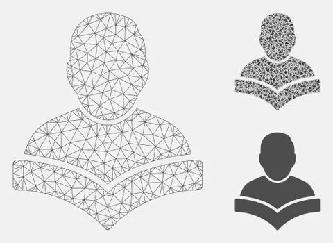 Student Vector Mesh Wire Frame Model and Triangle Mosaic Icon Illustrazione stock