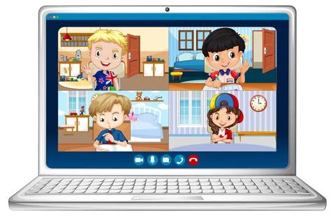 Student video chat online screen on laptop on white background Stock Illustration