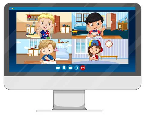 Student video chat online screen on computer screen on white background Stock Illustration