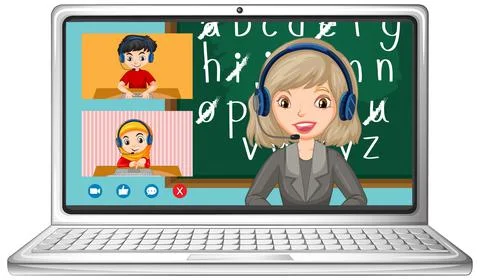 Student video chat online screen on laptop on white background Stock Illustration