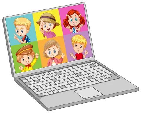 Student video chat online screen on laptop on white background Stock Illustration