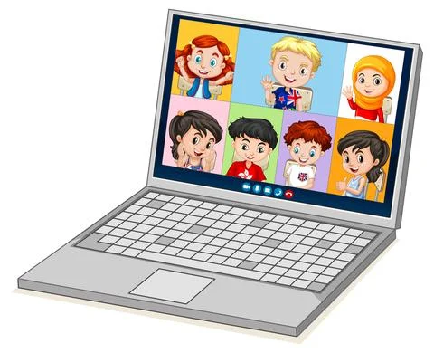 Student video chat online screen on laptop on white background Stock Illustration