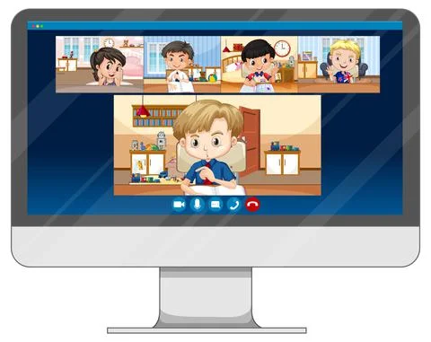 Student video chat online screen on computer screen on white background Stock Illustration