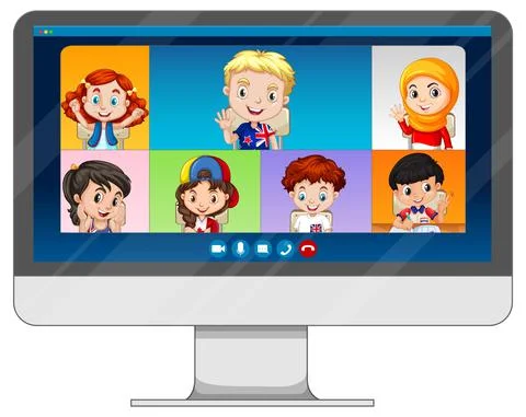 Student video chat online screen on computer screen on white background Stock Illustration