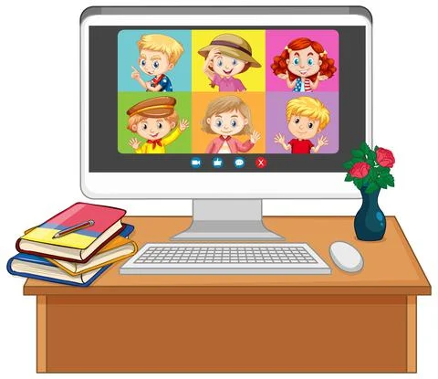 Student video chat online screen on computer screen on white background Stock Illustration