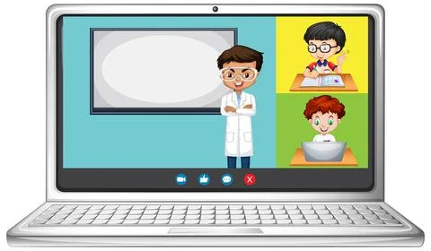 Student video chat online screen on laptop on white background Illustrazione stock
