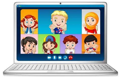 Student video chat online screen on laptop on white background Stock Illustration