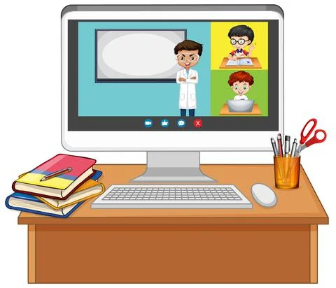 Student video chat online screen on computer screen on white background Stock Illustration