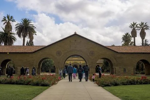 Student view of the Stanford University center entrance view. Stock Photos