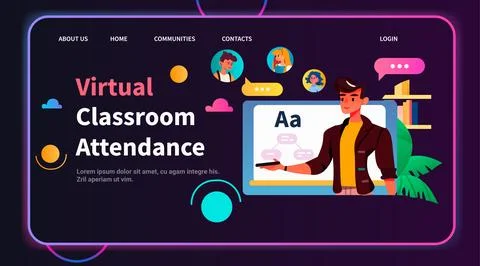 Student in virtual classroom using smart interactive board virtual attendance e 스톡 일러스트