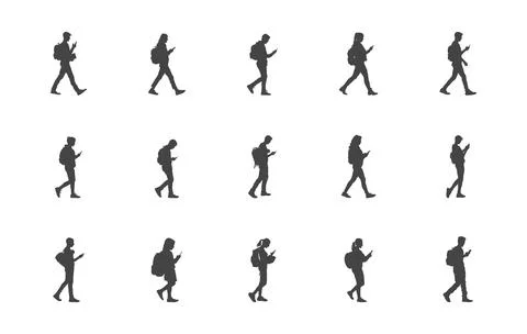 Student walking and using a phone svg, Student walking with smartphone. Stock Illustration