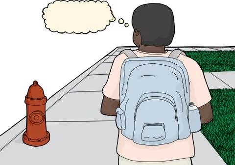 Student Walking on Sidewalk Stock Illustration