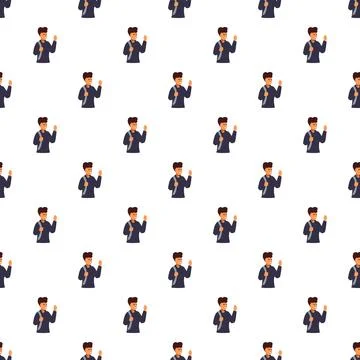 Student waving hello wearing backpack seamless pattern Stock Illustration