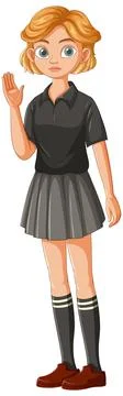 Student Waving in School Uniform Stock Illustration