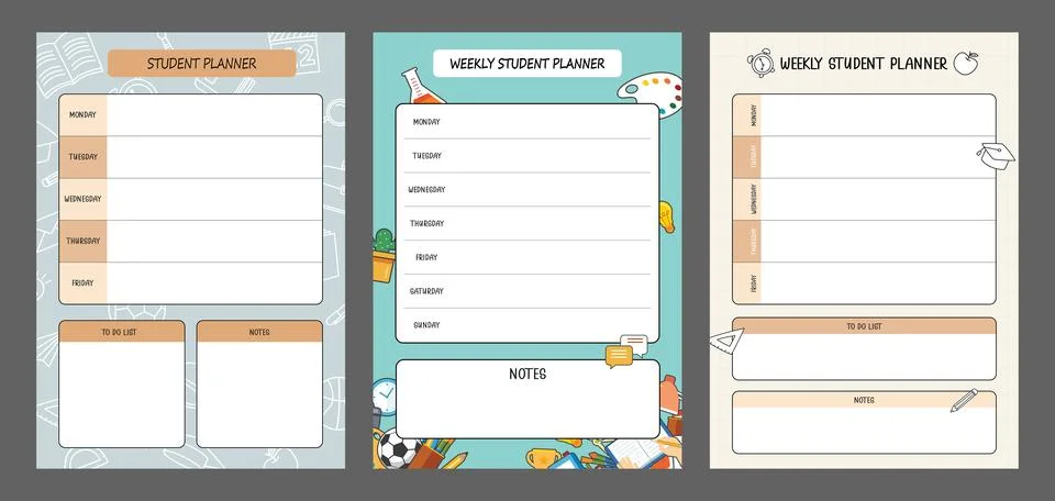 Student weekly planner for lessons and program school. Stock Illustration