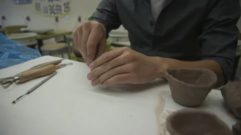 Student working with clay Stock Footage 134208239