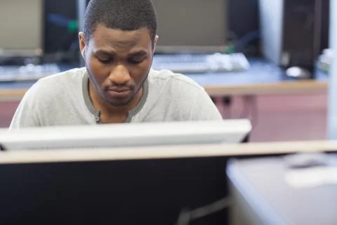 Student working in computer class Stock Photos