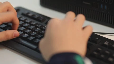 Student working on keyboard computer Video stock 92498960