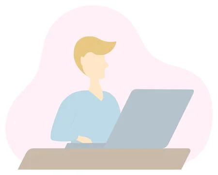 The student is working on a laptop. Stock Illustration