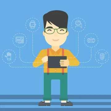 Student working on tablet computer Stock Illustration