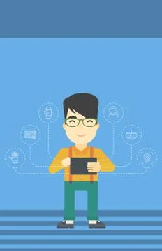 Student working on tablet computer Stock Illustration