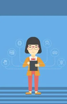 Student working on tablet computer Stock Illustration