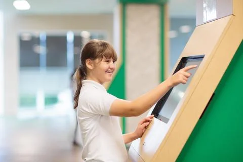 Student working on touch screen computer in school Stock Photos