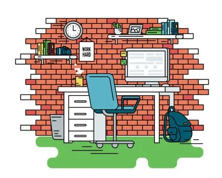 Student workplace room interior Stock Illustration