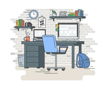 Student workplace room interior Illustrazione stock