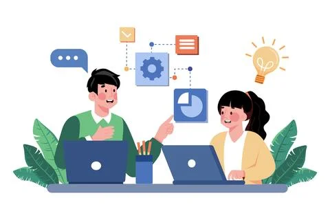 A Student Works On A Group Project With Classmates Stock Illustration