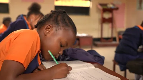 Student writing in her exercise book in rural school in Africa Vídeo Stock 230078013