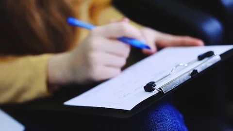Student writting down the lecture on the tablet, eduction process Stock Footage 84754290