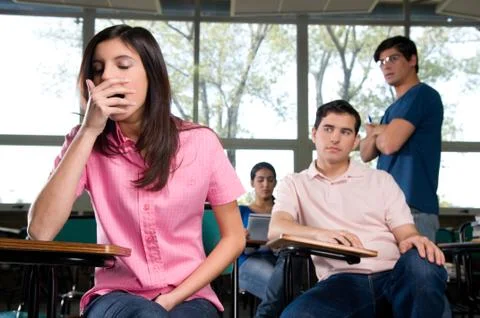 Student yawning on the class Stock Photos