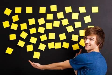 Student with yellow paper notes Stock Photos