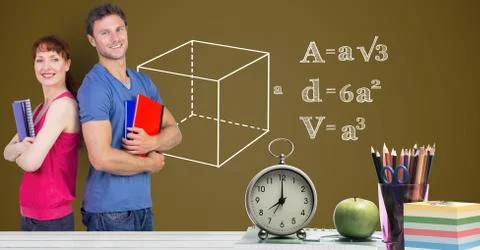 Students against graphics and table in front Stock Photos