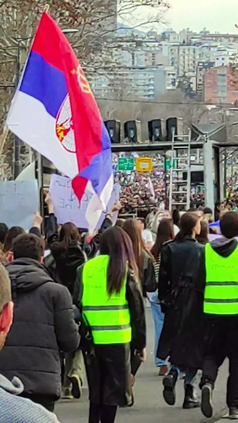 Students and citizens are moving to protest - 27. Jan 2025 Belgrade Protests Stock Footage 300800144