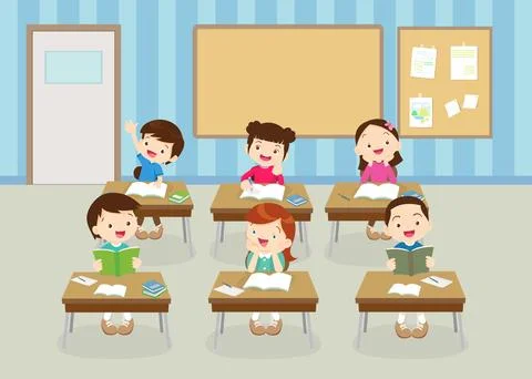 Students and teacher in classroom Stock Illustration